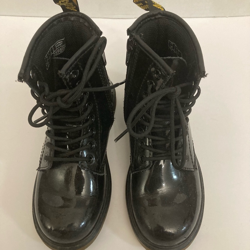 Black Patent Leather Lace-Up Boots